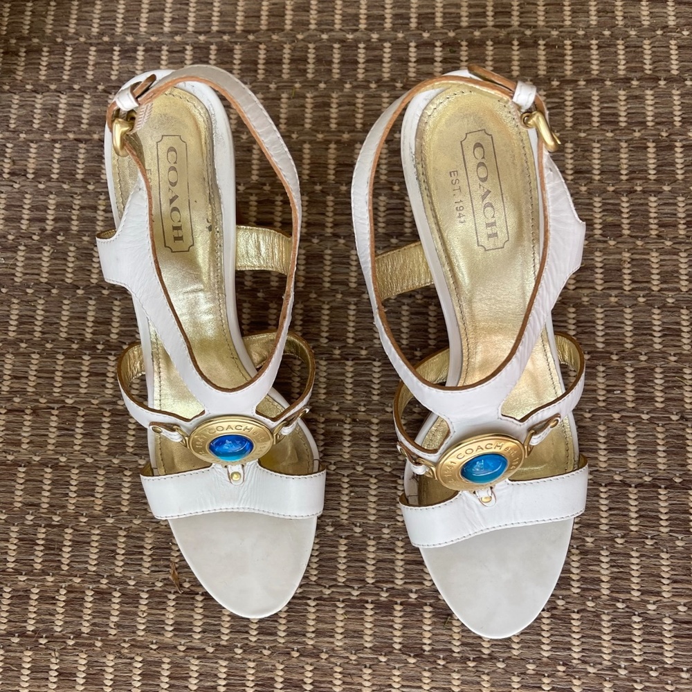 Coach Leather Heeled Sandals, White